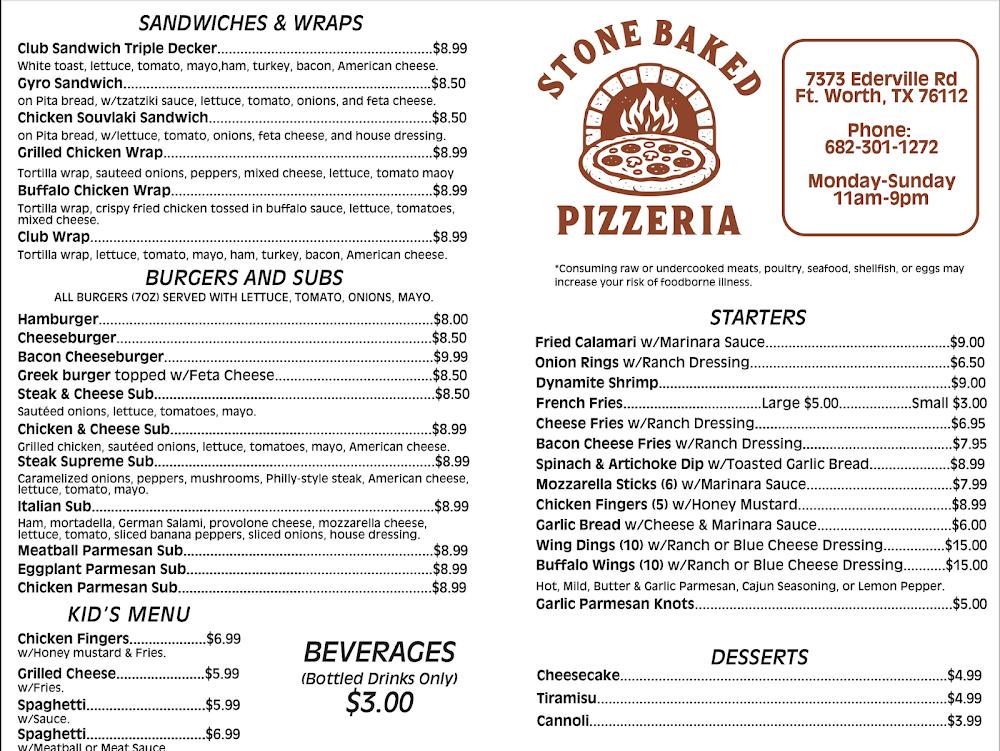 Stone Baked Pizzeria Menu image 2